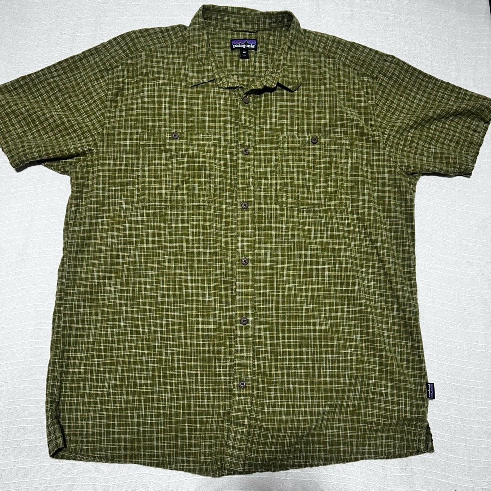 Patagonia Olive Green Plaid Short Sleeve Button-Down Shirt